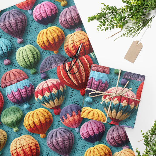 Crochet Hot Air Balloons Sky Travel Transport Scenic Style - Wrapping Paper