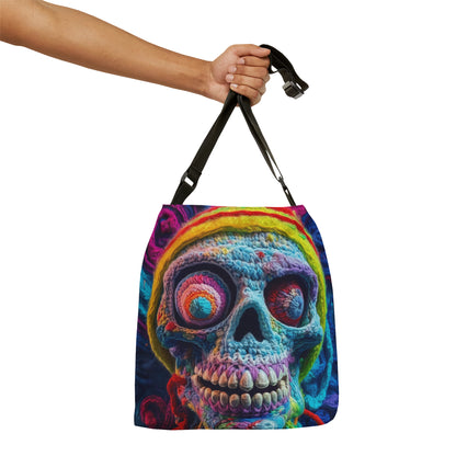 Diseño de terror aterrador de Halloween con calavera de ganchillo - Bolsa de mano ajustable (AOP) 