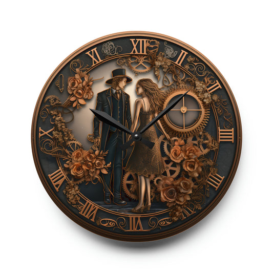 Romantic Couple Steampunk, Marriage Wedding Style, Acrylic Wall Clock