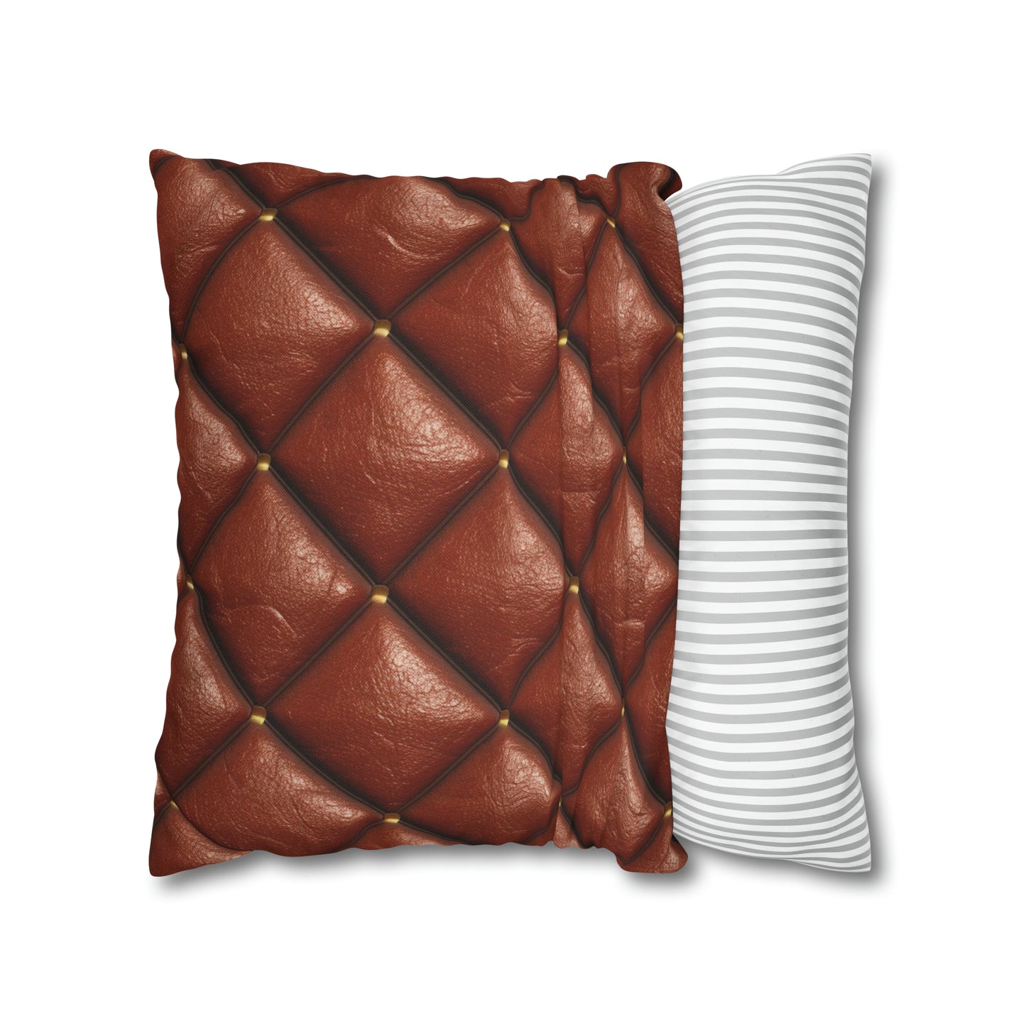 Brown Leather Cognac Pattern Rugged Durable Design Style - Spun Polyester Square Pillow Case