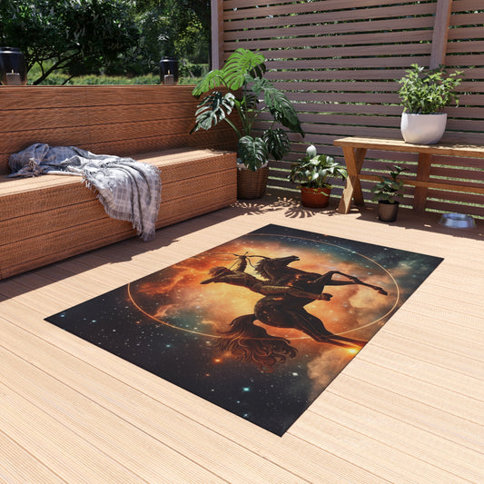 Sagittarius Constellation Totem - Archer in Action Zodiac Symbol - Outdoor Rug