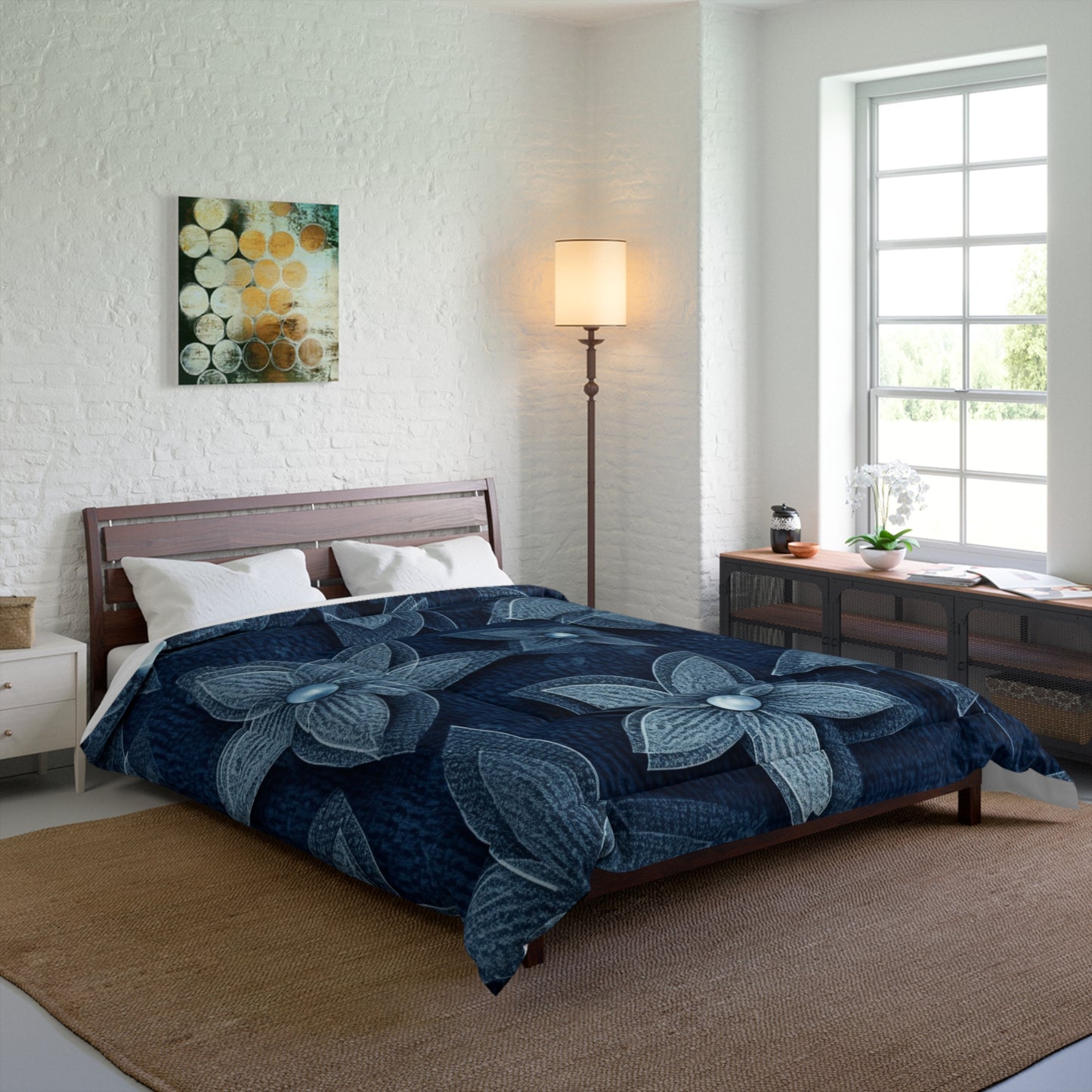 Hawaiian Flower Design - Denim-Inspired Decor Piece - Comforter