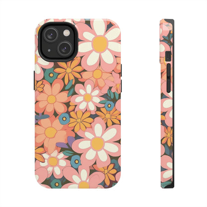 Groovy 1960s 1970s Pink & Orange Daisy Mod Floral - Tough Phone Cases