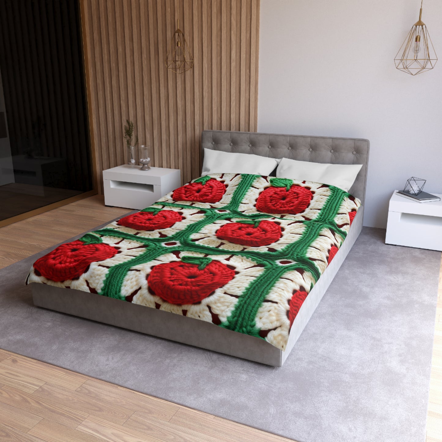 Apple Granny Square Crochet Pattern: Wild Fruit Tree, Delicious Red Design - Microfiber Duvet Cover