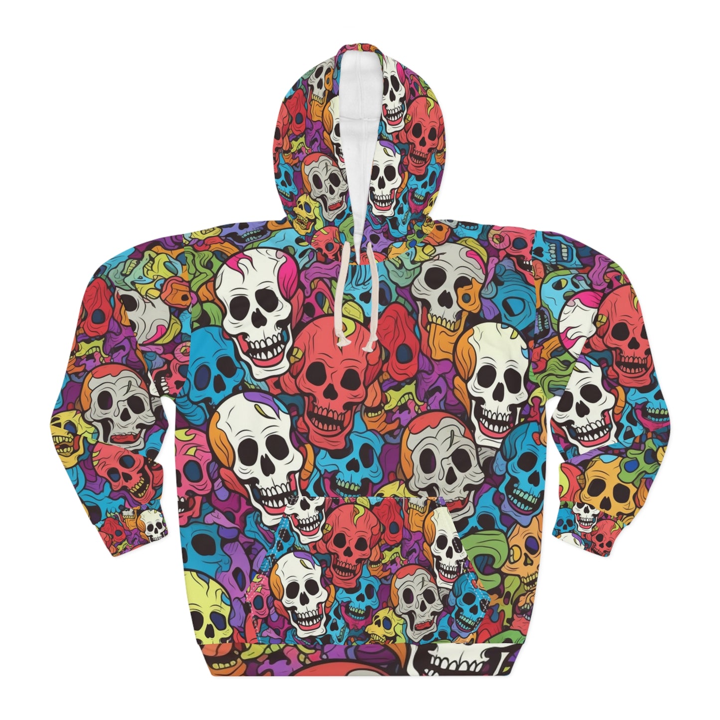 Patrón psicodélico de cabeza de calavera arcoíris, colores vibrantes - Sudadera con capucha unisex (AOP) 