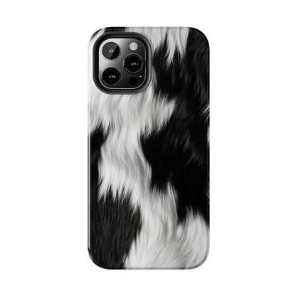 Cowhide on Hair Leather - Black and White - Designer Style - Tough Phone Cases