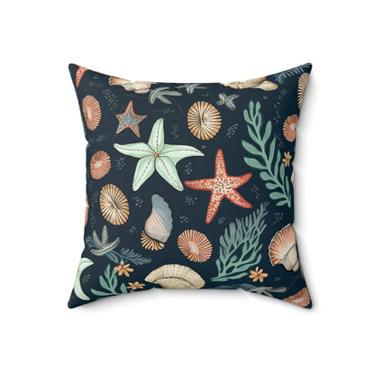 Seashells & Starfish Marine-Inspired Pattern Spun Polyester Square Pillow