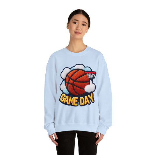 Game Day Basketball Chenille Patch Embroider Design - Unisex Heavy Blend™ Crewneck Sweatshirt