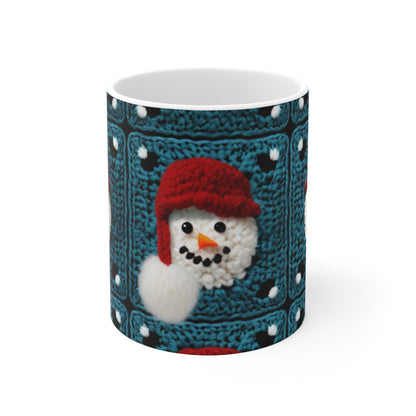 Snowman Crochet Craft, Festive Yuletide Cheer, Winter Wonderland - Ceramic Mug 11oz