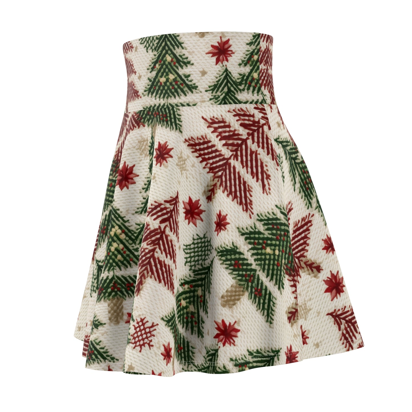 Embroidered Christmas Winter, Festive Holiday Stitching, Classic Seasonal Design - Women's Skater Skirt (AOP)