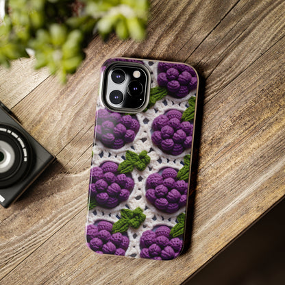 Crochet Grapes Pattern - Granny Square Design - Fresh Fruit Pick - Orchard Purple Snack Food - Tough Phone Cases