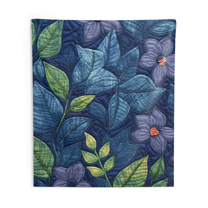 Floral Embroidery Blue: Denim-Inspired, Artisan-Crafted Flower Design - Indoor Wall Tapestries