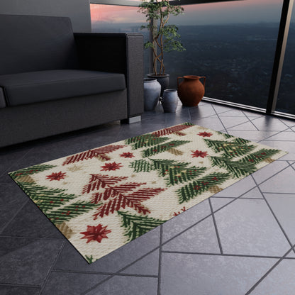 Embroidered Christmas Winter, Festive Holiday Stitching, Classic Seasonal Design - Outdoor Rug