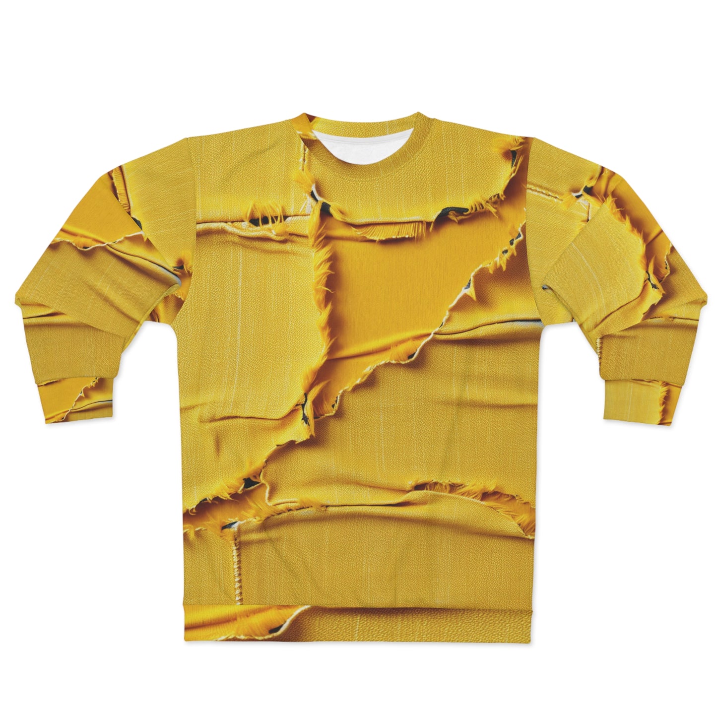 Banana Yellow Lemon: Bold Distressed, Denim-Inspired Fabric - Unisex Sweatshirt (AOP)