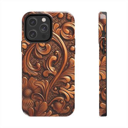 Leather Flower Cognac Classic Brown Timeless American Cowboy Design - Tough Phone Cases