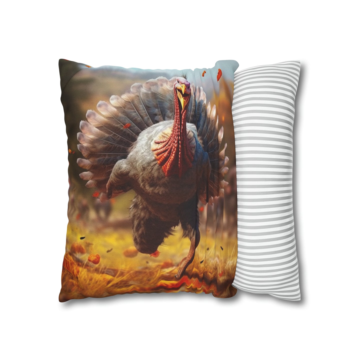 Thanksgiving Trot Turkey Run Athlete Sprint Racer Holiday Feast Dinner - Spun Polyester Square Pillow Case