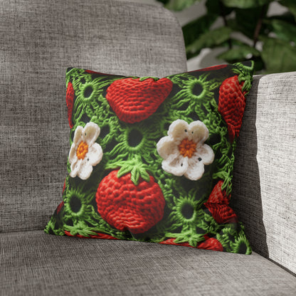 Strawberry Field Crochet - Forever Forest Greens - Fruit Berry Harvest Crop - Spun Polyester Square Pillow Case