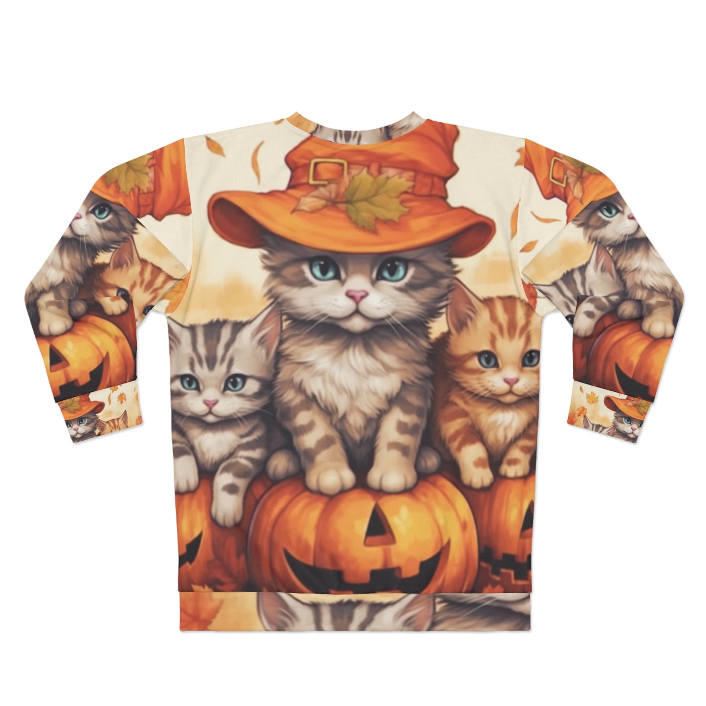 Kitty Cat Kittens Halloween - Lindos Furries en Calabaza - Decoración Felina Festiva - Sudadera Unisex (AOP) 