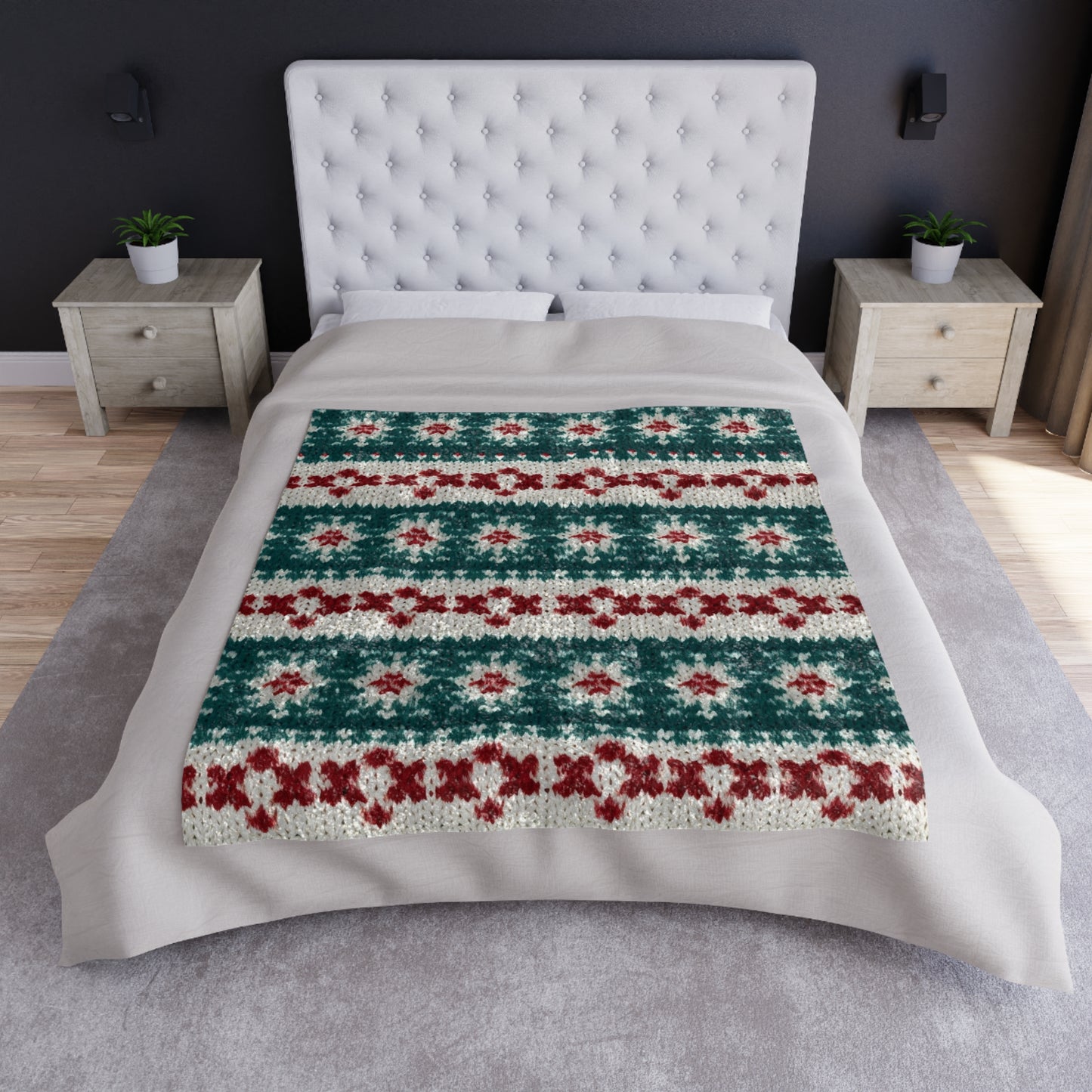 Christmas Knit Crochet Holiday, Festive Yuletide Pattern, Winter Season - Crushed Velvet Blanket