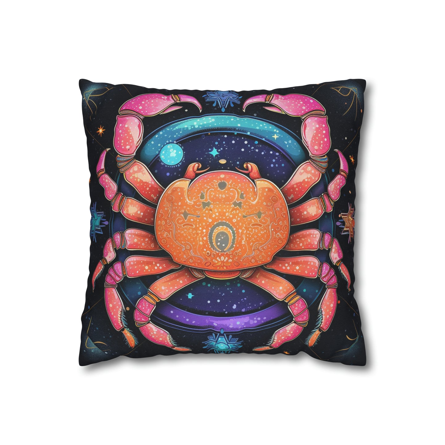 Rainbow Celestial Crab - Vibrant Cancer Zodiac Sign Art - Spun Polyester Square Pillow Case