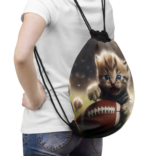 Football Kitten Touchdown: Tabby's Winning Play Sport Game - Drawstring Bag