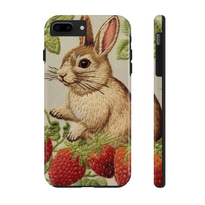 Strawberry Bunny Rabit - Embroidery Style - Strawberries Fruit Munchies - Easter Gift - Tough Phone Cases