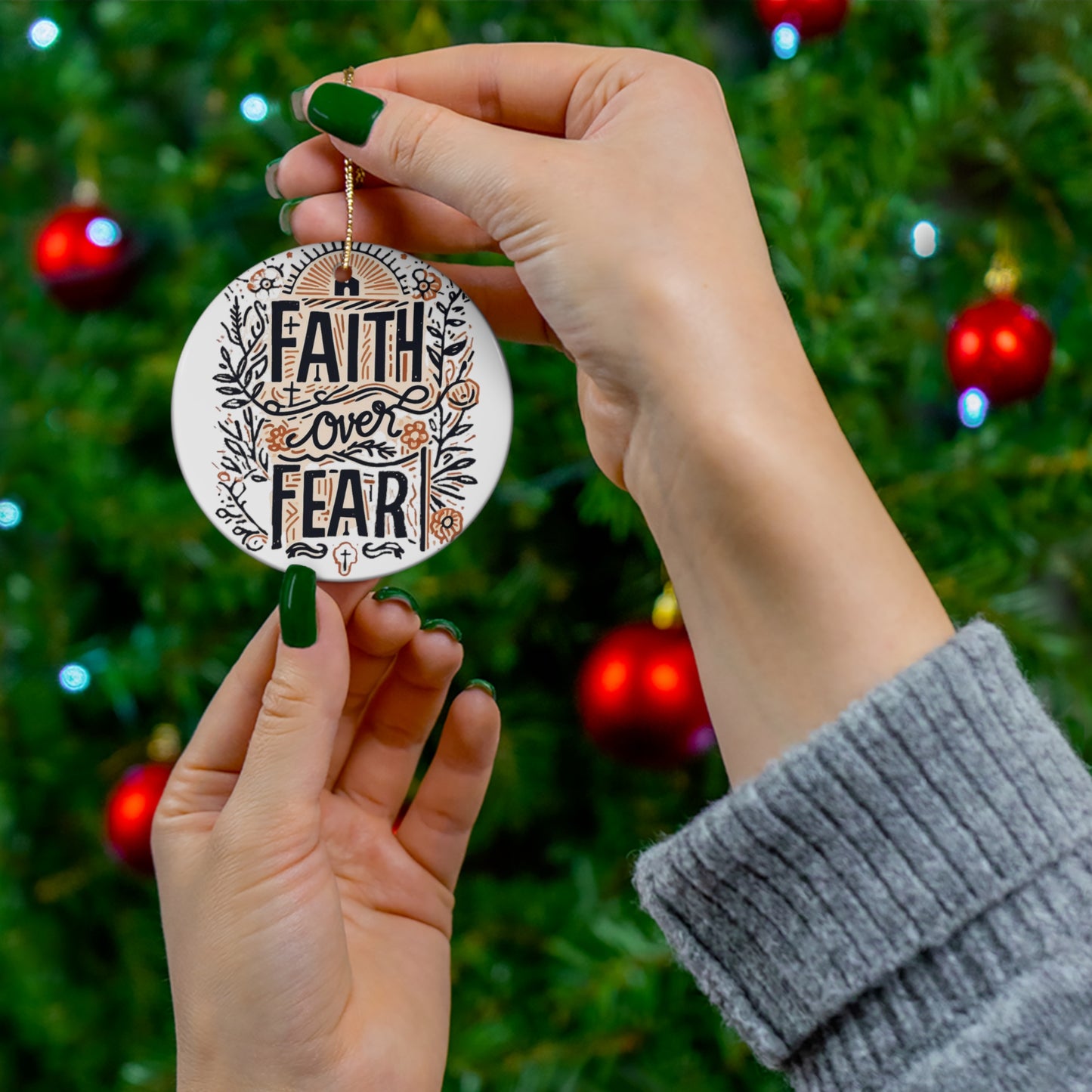 Christain Faith Over Fear - Christain Faith Over Fear - Ceramic Ornament, 4 Shapes