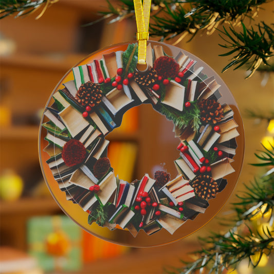 Holiday Book Wreath: Festive Literary Book Lover & Christmas Pinecone Arrangement - Glass Ornaments
