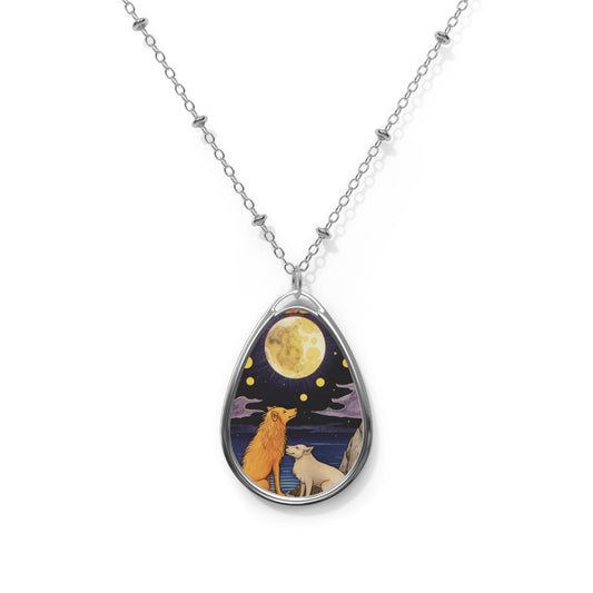 Moon Tarot Card Art - Embrace Your Intuition and Dreams - Oval Necklace