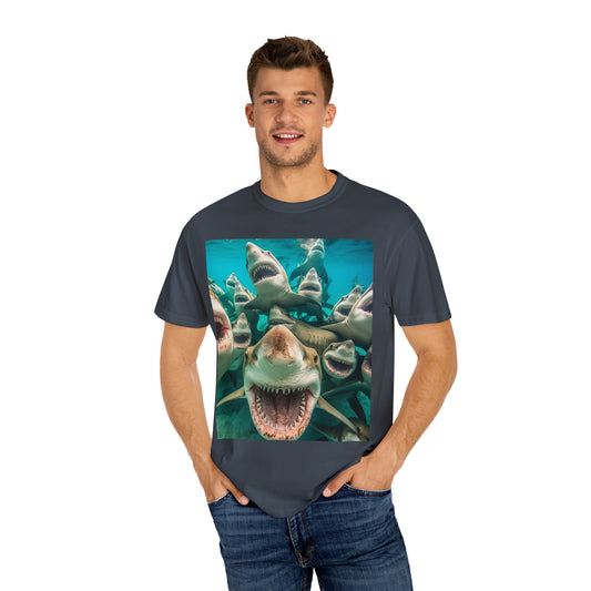 Laughing Lemon Sharks: Joyful Sea Jaws Ocean Deep - Unisex Garment-Dyed T-shirt