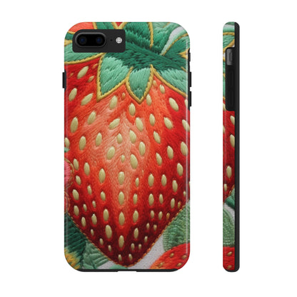 Berry Delight: Sun-Kissed Strawberries Fields Meet Embroidered Style Strawberry Patterns - Tough Phone Cases