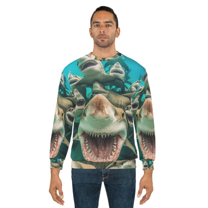 Laughing Lemon Sharks: Joyful Sea Jaws Ocean Deep - Unisex Sweatshirt (AOP)