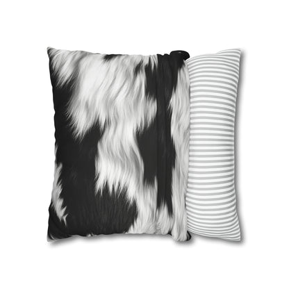 Cowhide on Hair Leather - Black and White - Designer Style - Spun Polyester Square Pillow Case