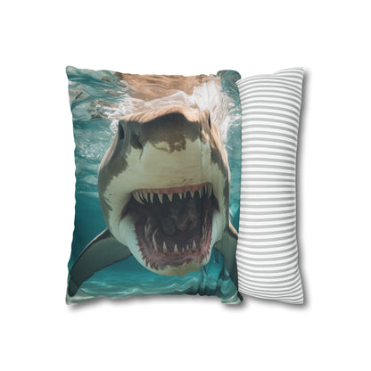 Bull Shark: River Monster Menace - Realistic Dark Water Predator - Spun Polyester Square Pillow Case