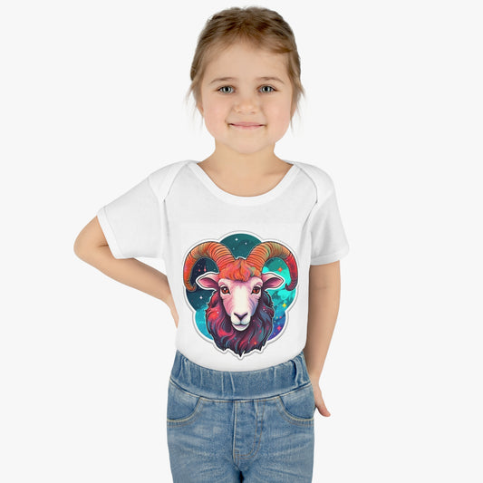 Aries Zodiac Sign - Vivid & Bright Color Cosmic Astrology Symbol - Infant Baby Rib Bodysuit