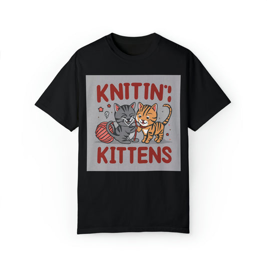 Knittin & Kittens: Retro Cat and Yarn Knitting Fusion - Unisex Garment-Dyed T-shirt