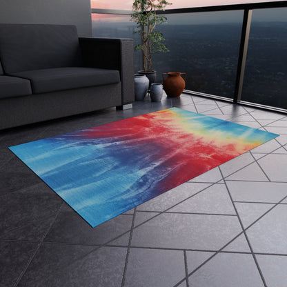 Rainbow Tie-Dye Denim: Vibrant Multi-Color, Fabric Design Spectacle - Outdoor Rug