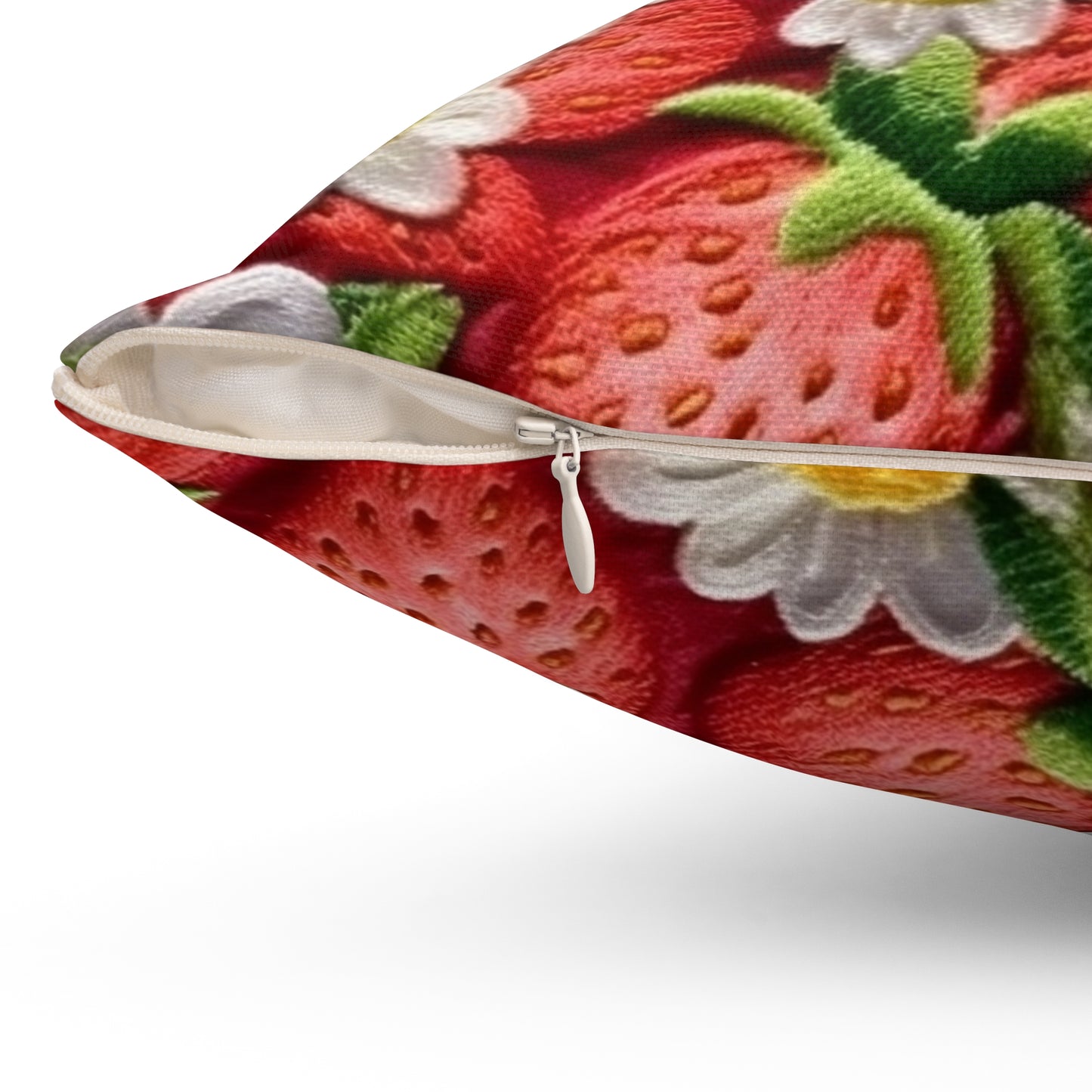 Strawberry Strawberries Embroidery Design - Fresh Pick Red Berry Sweet Fruit - Spun Polyester Square Pillow