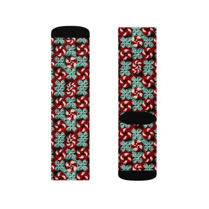 Christmas Crochet Candy Cane - Pepper Red Crystal White Holiday Pattern - Sublimation Socks