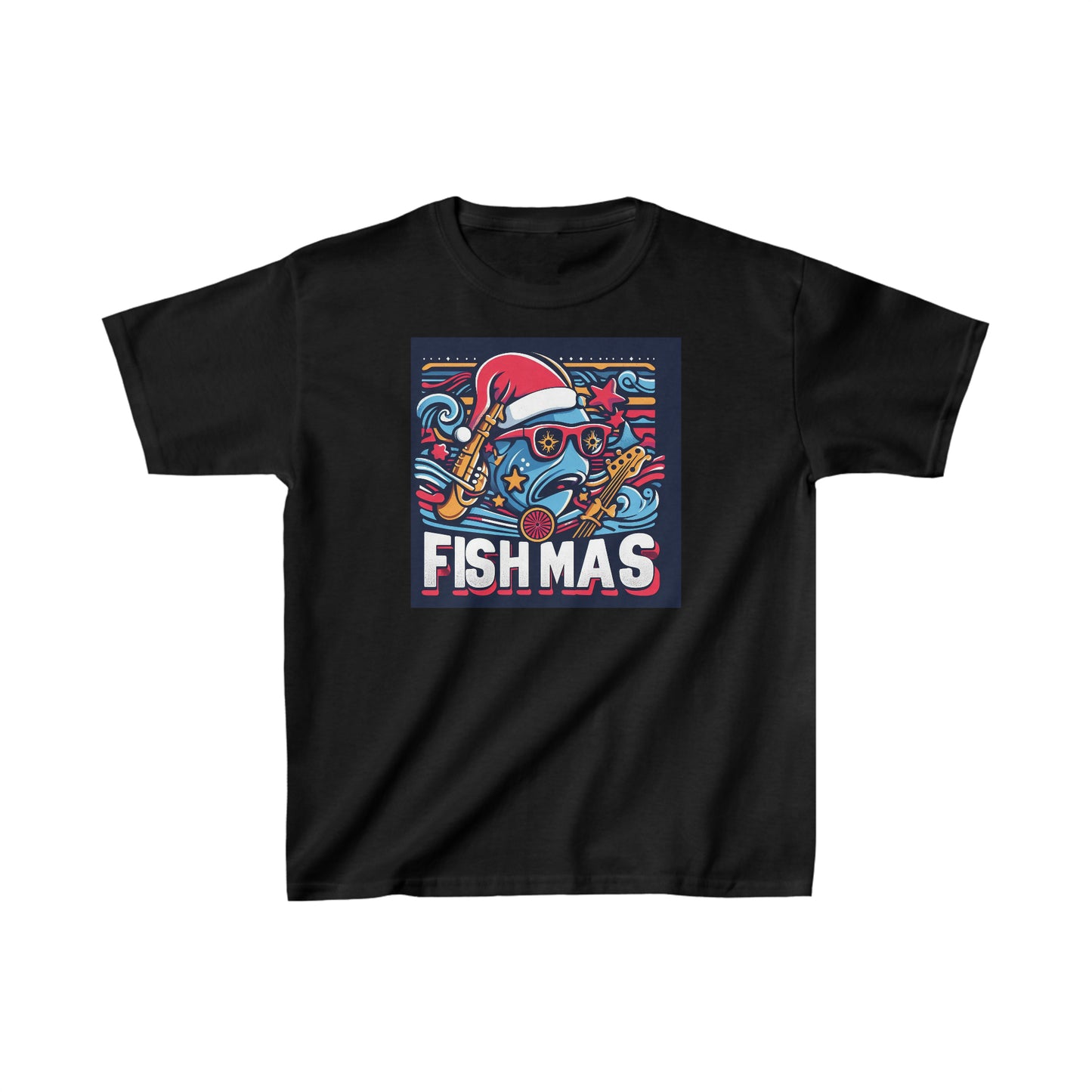 Funky Fishmas Christmas Festivity - Holiday Fishing Extravaganza - Kids Heavy Cotton™ Tee