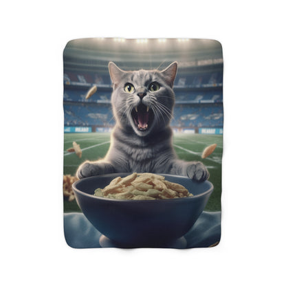 Halftime Football Feline: Screaming Sports Fan Cat Stadium Food Kitten - Sherpa Fleece Blanket