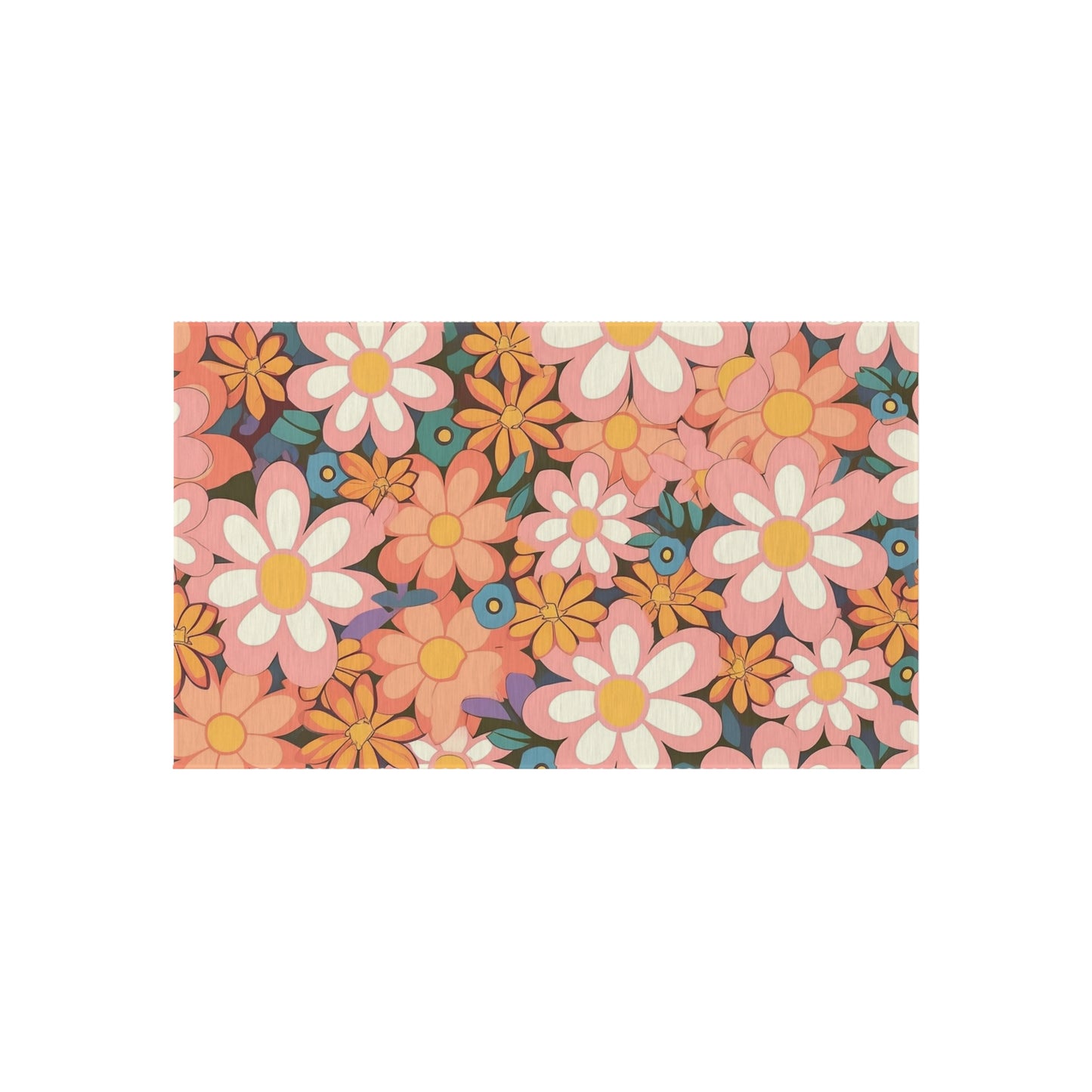 Groovy 1960s 1970s Pink & Orange Daisy Mod Floral - Outdoor Rug