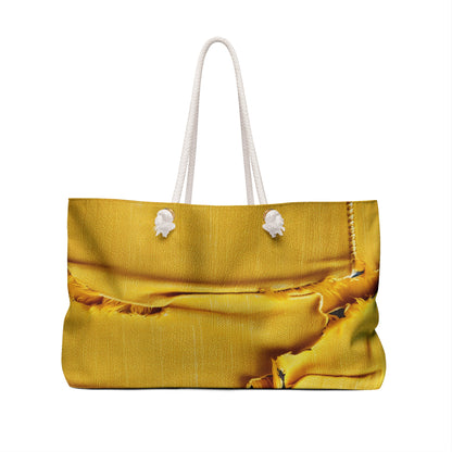 Banana Yellow Lemon: Bold Distressed, Denim-Inspired Fabric - Weekender Bag