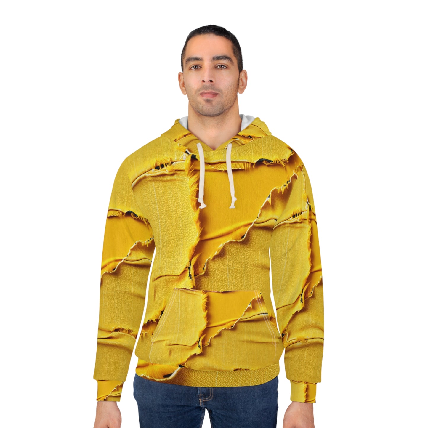 Banana Yellow Lemon: Bold Distressed, Denim-Inspired Fabric - Unisex Pullover Hoodie (AOP)