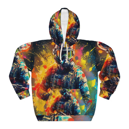 Paintball Game Sport: Professional Action Shot Target Player - Unisex Pullover Hoodie (AOP)