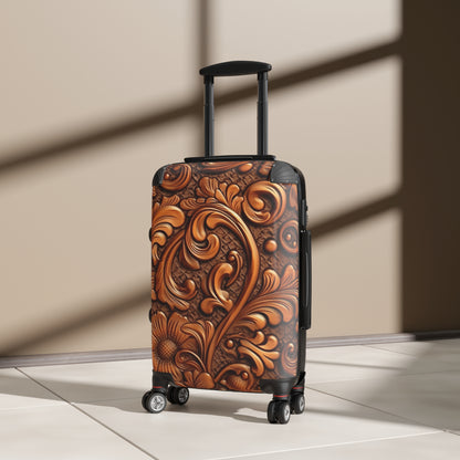 Leather Flower Cognac Classic Brown Timeless American Cowboy Design - Suitcase