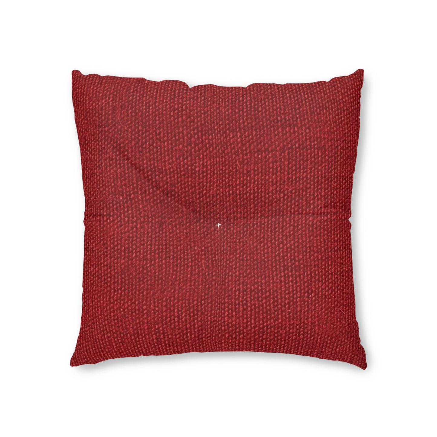 Bold Ruby Red: Denim-Inspired, Passionate Fabric Style - Tufted Floor Pillow, Square