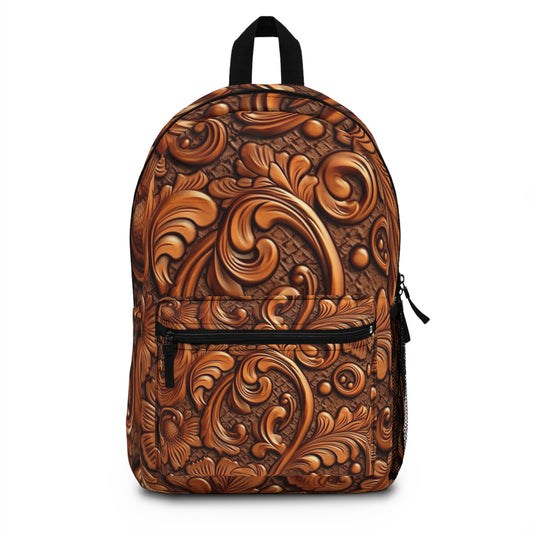 Leather Flower Cognac Classic Brown Timeless American Cowboy Design - Backpack