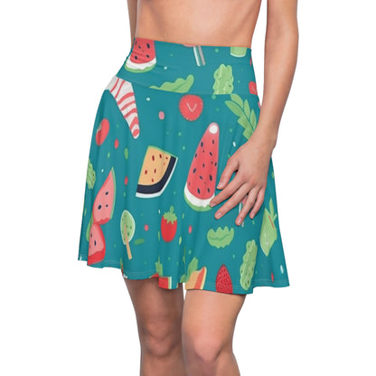 Quirky Summer Food Watermelon Ice Cream Cocktail Pattern Women's Skater Skirt (AOP)