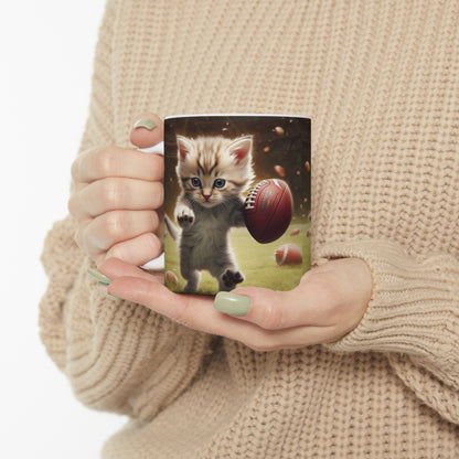 Football Kitty Fantasy: Feline Cat American Sport Quarterback - Ceramic Mug 11oz